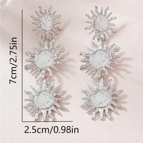 Silver Triple Sun Dangle Earrings - Picture 8 of 12